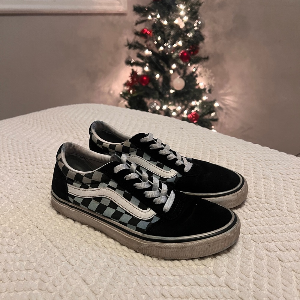 Light blue checkered vans